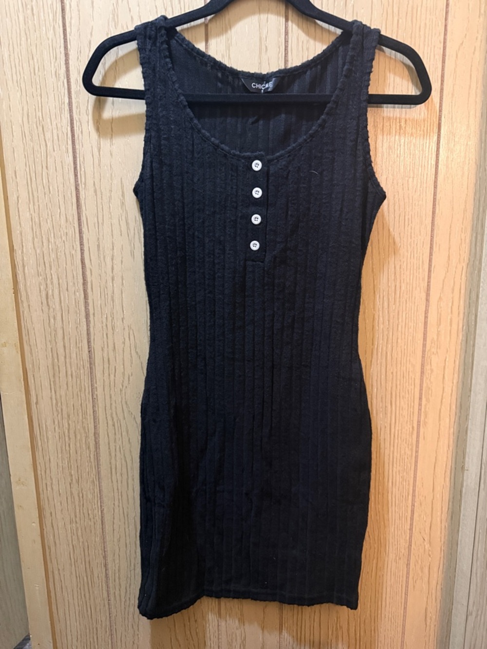 5/$20 - Chic Black Ribbed Tank Mini Dress with Button Front